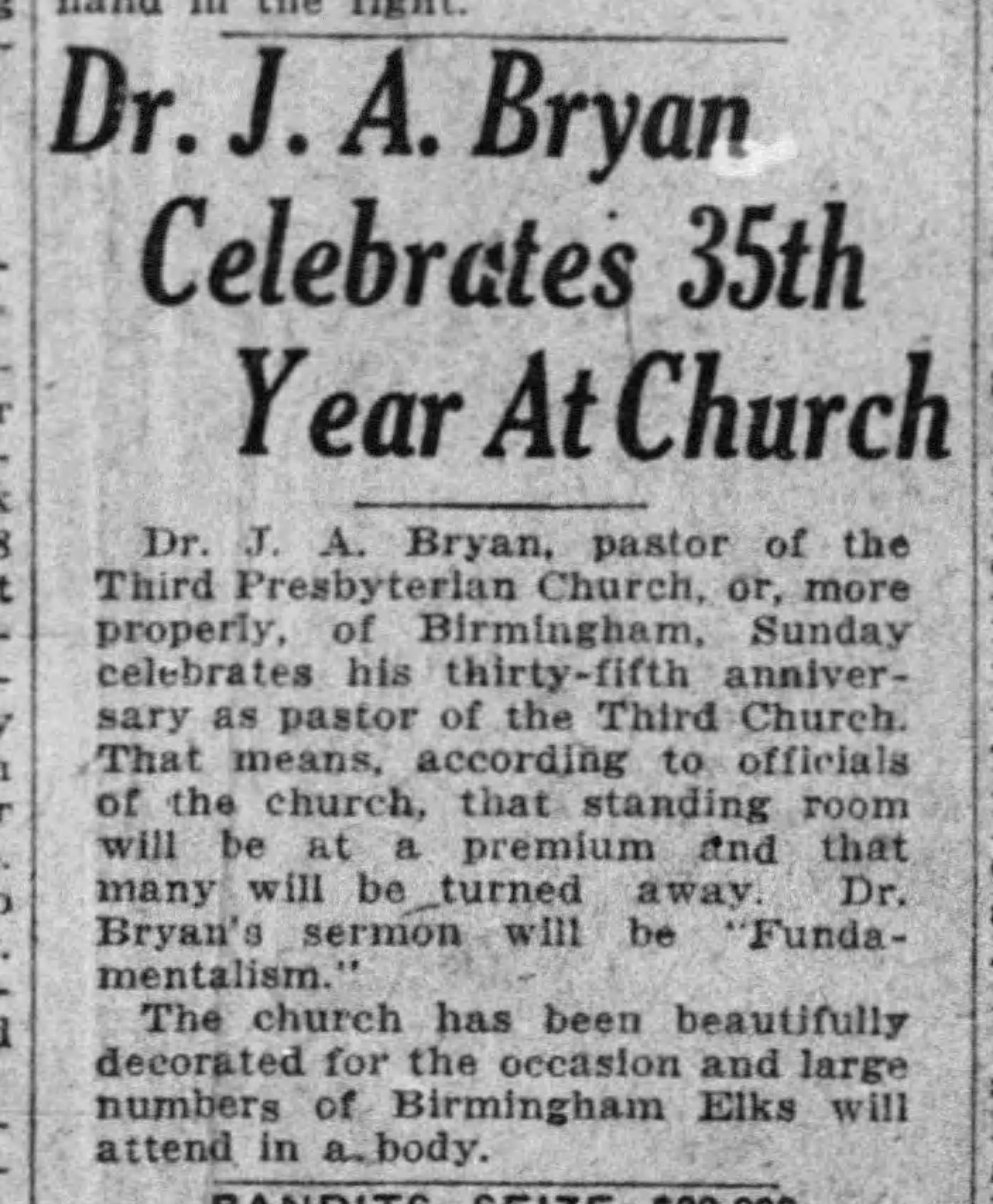 J.A. Bryan Celebrates 35th Year At Church